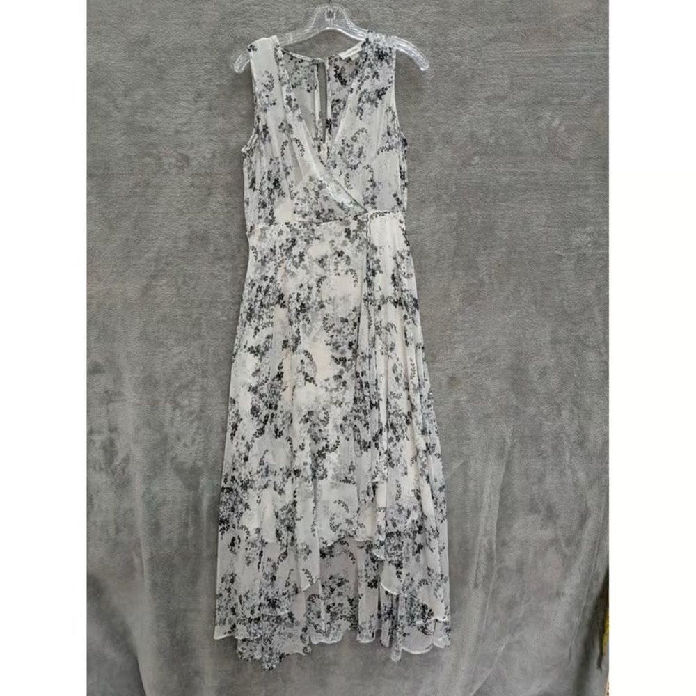 Sleeveless White and Black Printed Wrap Maxi Dress